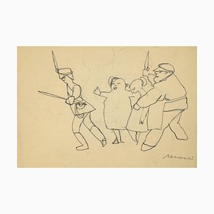 Mino Maccari, Die Entführung, Original Kohlezeichnung, 1950er