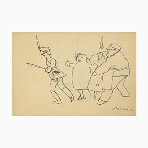 Mino Maccari, The Kidnapping, Original Charcoal Drawing, 1950s