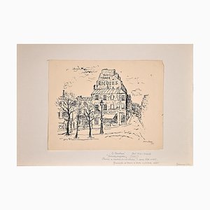 Orfeo Tamburi, Paris, Houses and Tree, Original Ink Drawing, 1935