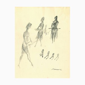 Mino Maccari, Silhouette de Femme, Dessin Original à l'Aquarelle, 1960s