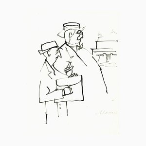 Mino Maccari, The Doctors, Dessin Original à l'Aquarelle, 1960s