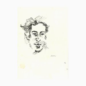 Mino Maccari, Male Portrait Sketched, Original Ink on Paper, 1960s