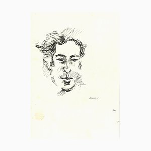 Mino Maccari, Male Portrait Skizziert, Original Tusche auf Papier, 1960er