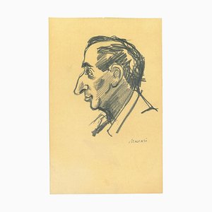 Mino Maccari, Male Portrait Sketched, Original Marker on Paper, 1960s