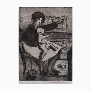 Romano Romanelli, Mutter und Kind, Original Radierung, 1930er