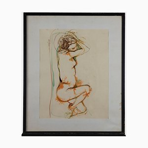 Leo Guida, desnudo, acuarela original, años 60