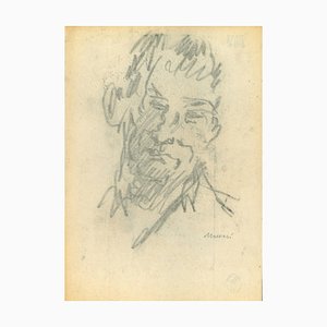 Mino Maccari, Sketched Portrait, Original Charcoal, 1960er