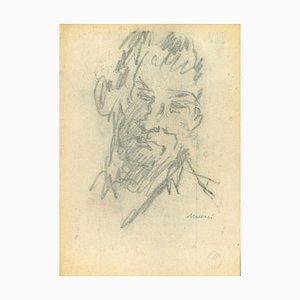 Mino Maccari, Sketched Portrait, Original Charcoal, 1960s