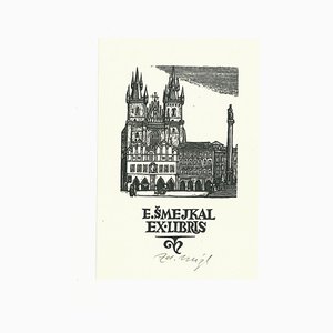 Desconocido, Ex Libris Smejkal, grabado en madera original, mediados del siglo XX