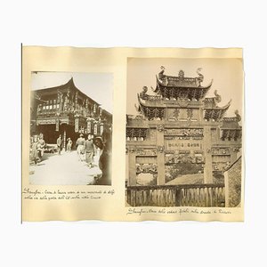 Arquitectura y templos antiguos de Shanghai, impresión original de albúmina, década de 1890