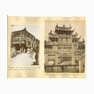 Sconosciuto, antica architettura e templi di Shanghai, stampa originale all'albume, fine XIX secolo