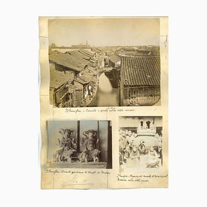 Impresión original de albúmina, antigua vista del templo budista de Shanghai, década de 1890