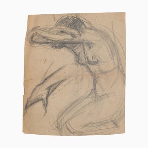 Pierre Segogne, Posando desnudo, Dibujo a lápiz original, Mediados del siglo XX