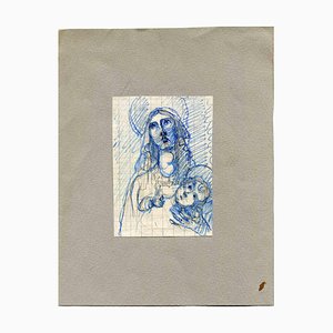 Unbekannt, Madonna, Original Feder und Bleistift, frühes 20. Jh