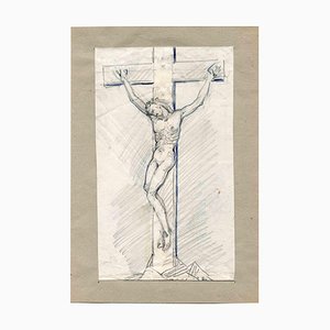Inconnu, Christ Crucifixion, Crayon Original, Début du 20ème Siècle