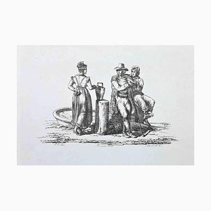 Lithographie Originale, Scène Romaine, 1830s