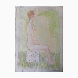 Leo Guida, desnudo, dibujo a lápiz original, años 70