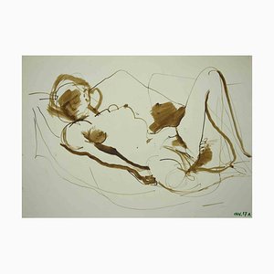 Leo Guida, Reclined Nude, Original Ink & Watercolor, 1970s
