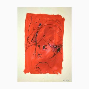 Leo Guida, retrato, tinta original y acuarela, años 70