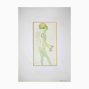 Leo Guida, desnudo femenino, tinta original y acuarela, 1972