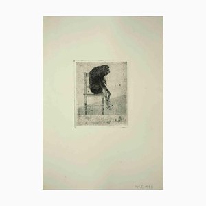 Leo Guida, mono sentado, grabado original, 1975