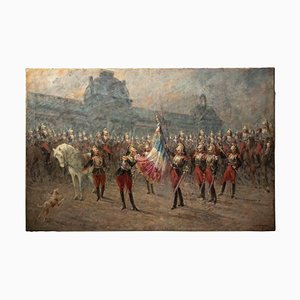 Louis Beraud, Ceremony of the Cuirassiers, Original Oil on Canvas, Early 20th Century