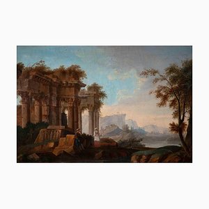 Vinzenz Fischer, Rovine antiche, Dipinto ad olio originale, Fine XVIII secolo