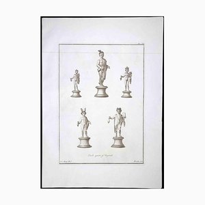 Nicola Fiorillo, Hermes, Statue Romaine Antique, Gravure Originale, 18ème Siècle