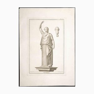 Pietro Campana, Estatua romana antigua, Grabado original, siglo XVIII
