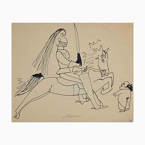 Mino Maccari, Caballero y caballo, tinta china, mediados del siglo XX