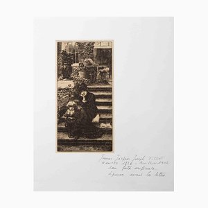 James Tissot, Fille et Enfant, Gravure à l'Eau-Forte, Fin du 19ème Siècle