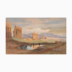 Carl Friedrich Heinrich Werner, Ruinen des antiken Aquädukts, 1872, Aquarell & Bleistift auf Papier