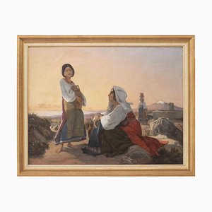 Henri Lehmann, Porteurs d'Eau à Naples, Peinture à l'Huile Originale, 19ème Siècle