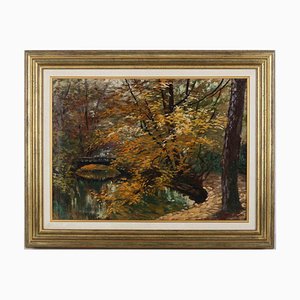 Gerhard Haenisch, Autumn Forest, Óleo original sobre lámina, siglo XIX