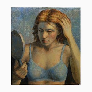 Aurelio Bulzatti, Donna che si Specchia, Original Oil on Canvas, 2020
