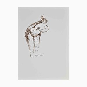 Roberto Cuccaro, Woman Dressing Up 2, Original Ink Drawing, 2000s