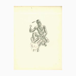 Lithographie Originale Emmanuel Gondouin, Musicien, 1930s