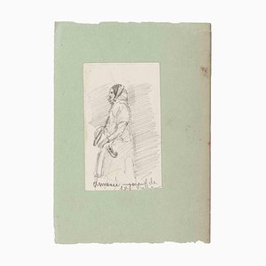 Inconnu, Portrait de Femme, Dessin Original au Crayon, 19ème Siècle