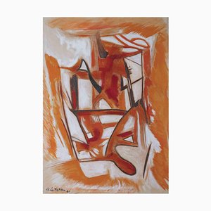 Giorgio Lo Fermo, Orange Abstract Composition, Original Oil on Canvas, 2021