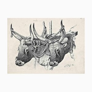 After Charles Coleman, The Bulls in the Roman Countryside, Original Etching, 1992