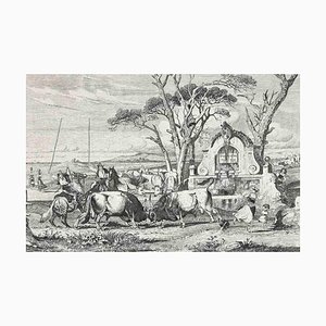 After Charles Coleman, The Bulls' Fight in Roman Countryside, Original Etching, 1992