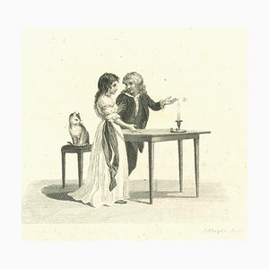 Incisione originale di Thomas Holloway, scena di vita quotidiana, 1810