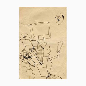 Mino Maccari, The Factory, Original Ink Drawing, Mid-20th Century