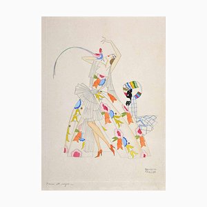 Cesare Bentivoglio, Woman, Original Pencil, Ink & Watercolor Drawing, 1920s