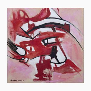 Giorgio Lo Fermo, Pink and Red Composition, Original Oil on Canvas, 2020