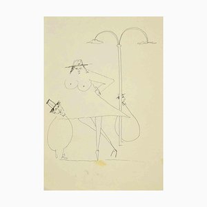 Ugo La Pietra, Sketch, Original Ink Drawing, Mid-20th Century