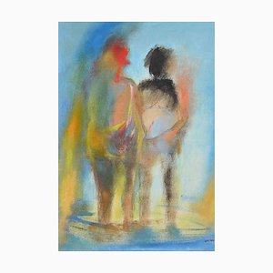Roberto Cuccaro, Two Figures Facing Each Other, Original Gouache on Paper, 2000s