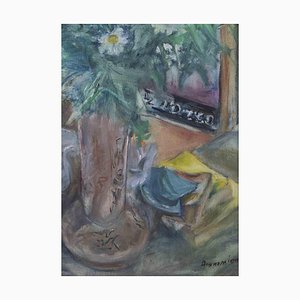 Alfonso Avanessian, Stillleben mit Blumen und Gegenständen, Öl auf Leinwand, 1990, Gerahmt