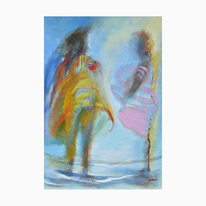 Roberto Cuccaro, Two Figures, Original Gouache on Paper, 2000s