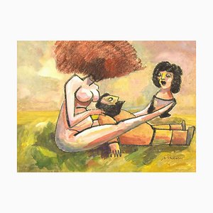Mino Maccari, Dessin Original au Fusain et à l'Aquarelle, Milieu du 20ème Siècle
